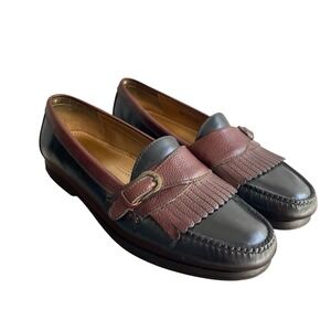 Cole Haan Loafers Mens 11 E Black Brown Leather‎ Kiltie Buckle Detail